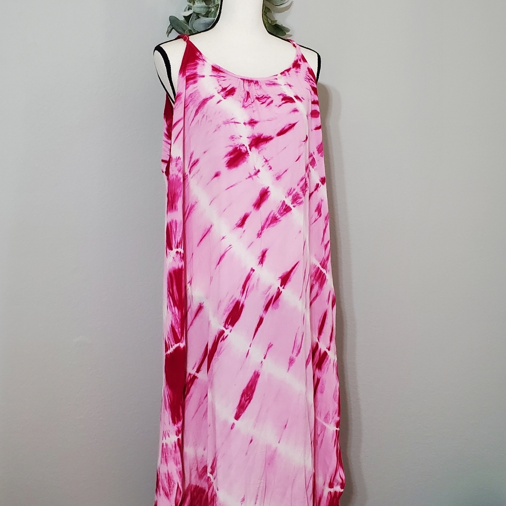 Riviera Sun Tie-Dye Maxi Dress Size 1X Beautiful Pink Fuchsia Flowy - Picture 2 of 10